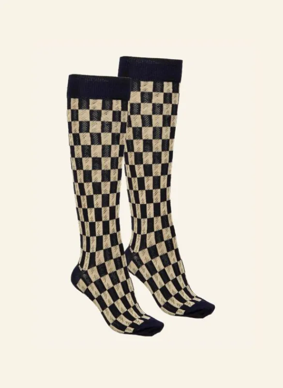 Shop Knee High Socks - Navy Feather Women Socks | Socks