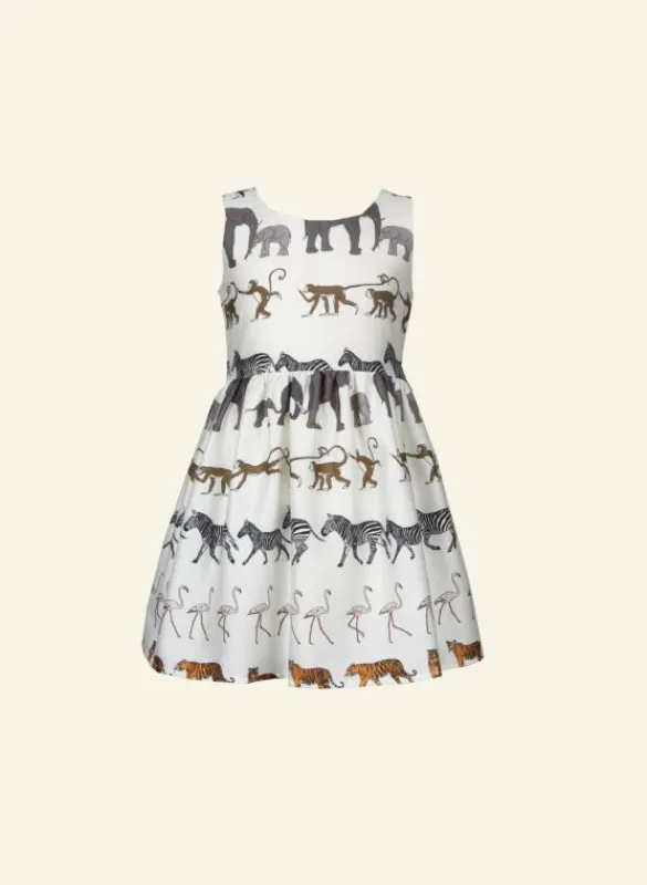 Store Martha Children's Dress - Ivory Walking Zoo Kids Children's Dresses
