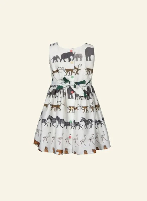 Store Martha Children's Dress - Ivory Walking Zoo Kids Children's Dresses