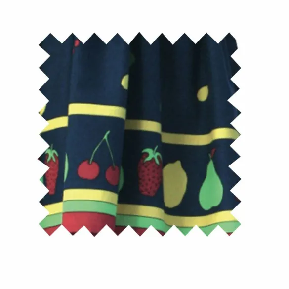 Clearance Navy Fruit - Double Border - Cotton - Fabric Fabric By The Metre