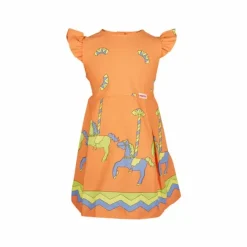 Cheap Orange Carousel Print Fabric - Cotton Fabric By The Metre | Vintage Children's Fabric