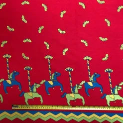 Cheap Orange Carousel Print Fabric - Cotton Fabric By The Metre | Vintage Children's Fabric