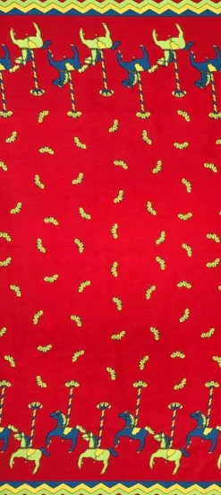 Cheap Orange Carousel Print Fabric - Cotton Fabric By The Metre | Vintage Children's Fabric