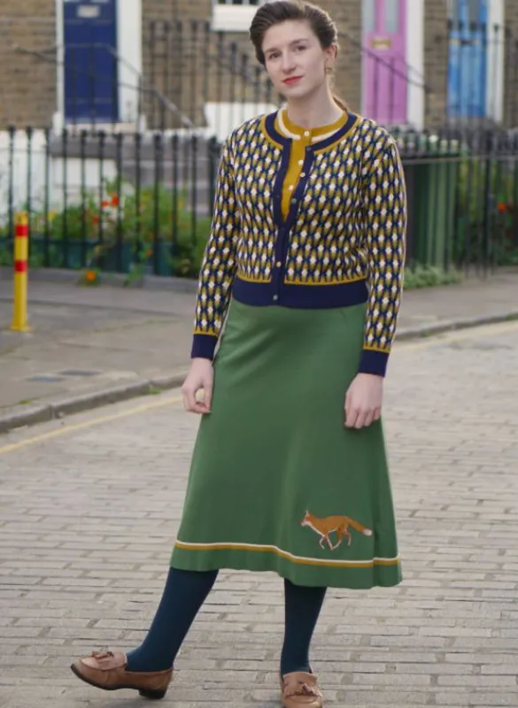 Best Otti 2-Piece - Green Embroidered Fox Knitted Top and Skirt Women Knitwear