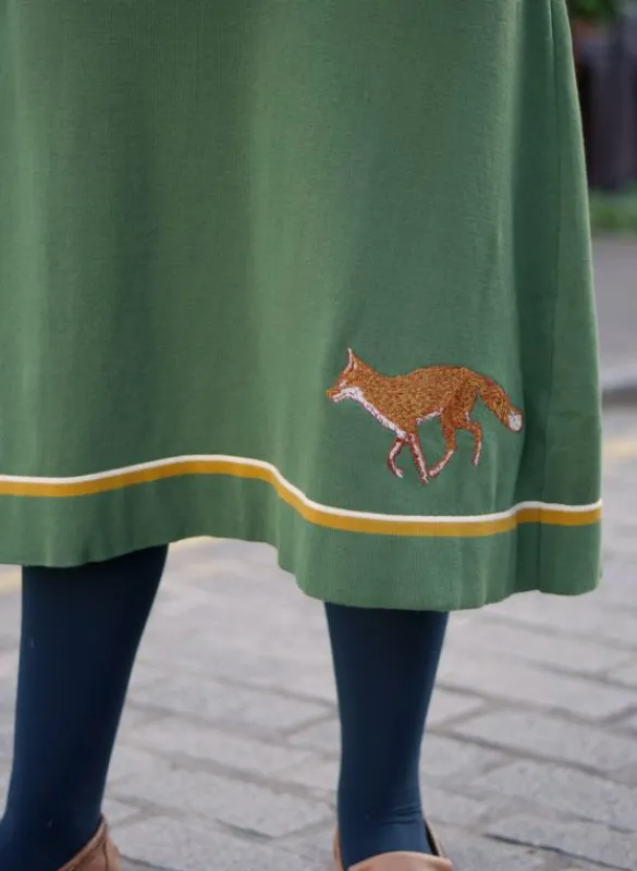 Best Otti 2-Piece - Green Embroidered Fox Knitted Top and Skirt Women Knitwear