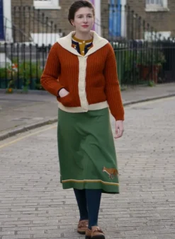 Best Otti 2-Piece - Green Embroidered Fox Knitted Top and Skirt Women Knitwear