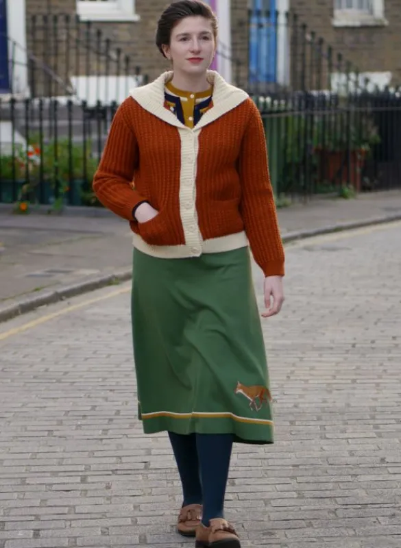 Best Otti 2-Piece - Green Embroidered Fox Knitted Top and Skirt Women Knitwear