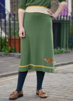 Best Otti 2-Piece - Green Embroidered Fox Knitted Top and Skirt Women Knitwear