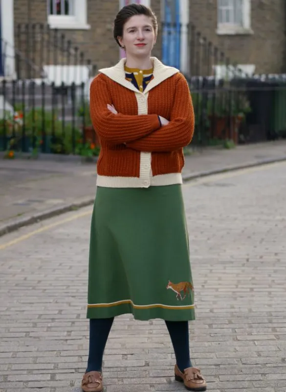 Best Otti 2-Piece - Green Embroidered Fox Knitted Top and Skirt Women Knitwear
