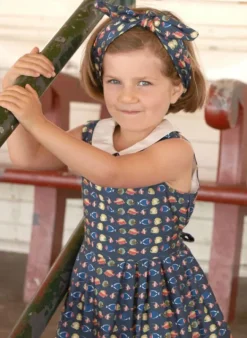 Hot Penny Girl's Dress - Navy Tropical Fish Kids Children's Dresses