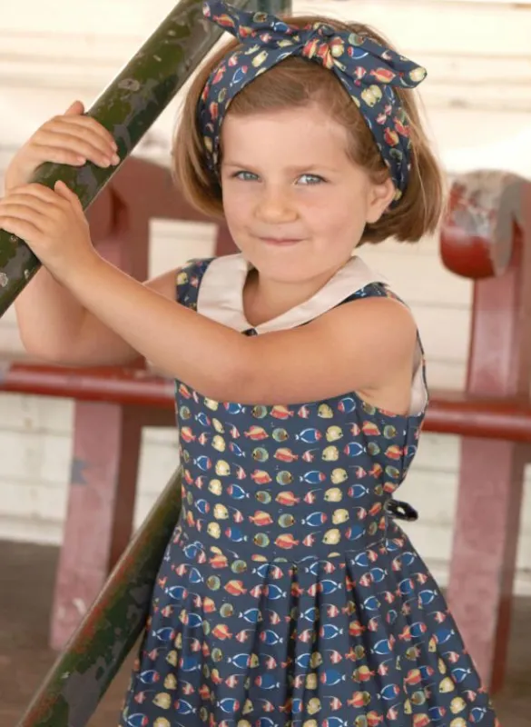 Hot Penny Girl's Dress - Navy Tropical Fish Kids Children's Dresses