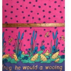 Fashion Pink Frog Lily Print Fabric - Cotton Fabric By The Metre | Vintage Children's Fabric