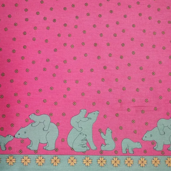 Best Pink/Green Polar Bear Fabric - Oilcloth Fabric By The Metre | Vintage Children's Fabric