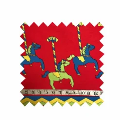 New Red Carousel Print Fabric - Cotton Fabric By The Metre | Vintage Children's Fabric
