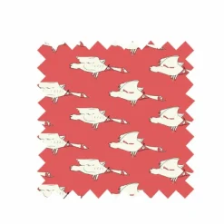 Sale Red Ducks Fabric - Organic Cotton Twill Fabric By The Metre