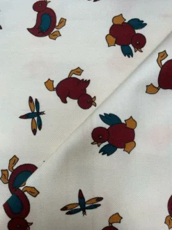 Store Remnant - 100cm - Cream Puddle Ducks Fabric - Cotton Twill Fabric Remnants
