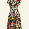 New Rita - Black Abstract Circus Dress Women Dresses