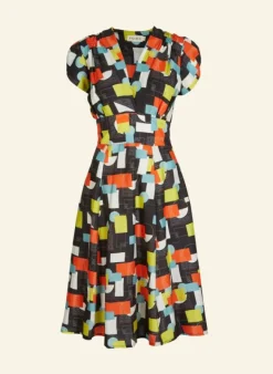 New Rita - Black Abstract Circus Dress Women Dresses
