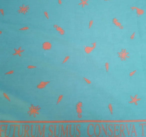 Sale Save The Earth Dusky Pink/Teal Fabric - Cotton Fabric By The Metre | Vintage Children's Fabric
