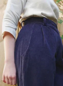 Cheap Thelma Trousers - Navy Corduroy Women Trousers