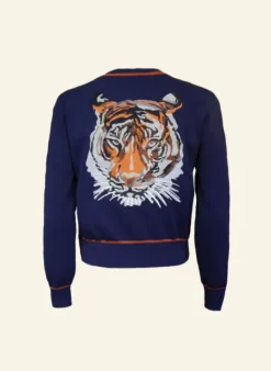 Outlet Vera Cardigan - Navy and Rust Embroidered Tiger Women Knitwear
