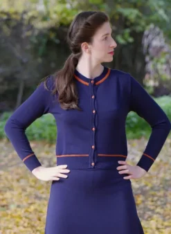 Outlet Vera Cardigan - Navy and Rust Embroidered Tiger Women Knitwear