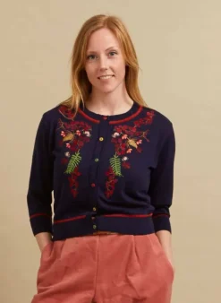 Flash Sale Vera Embroidered Cardigan - Navy Berries Women Knitwear