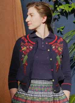 Flash Sale Vera Embroidered Cardigan - Navy Berries Women Knitwear