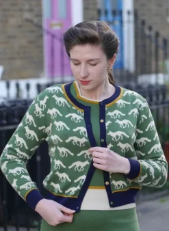 Shop Vera Jacquard Cardigan - Green Fox Women Knitwear