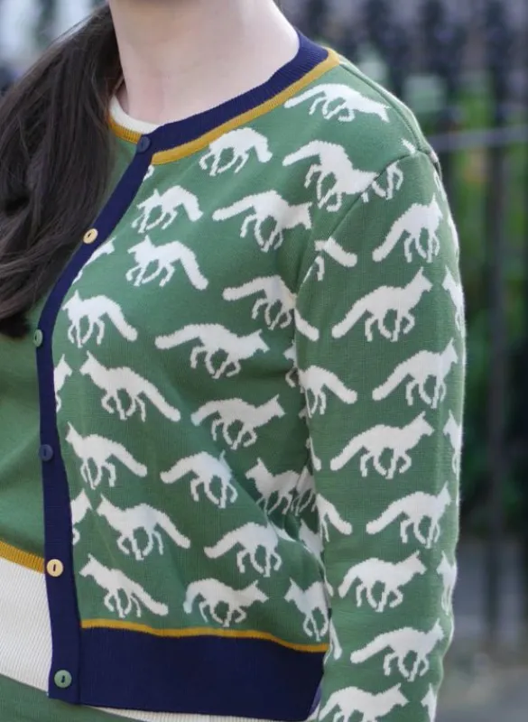 Shop Vera Jacquard Cardigan - Green Fox Women Knitwear