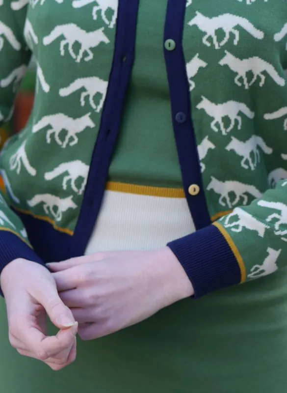 Shop Vera Jacquard Cardigan - Green Fox Women Knitwear