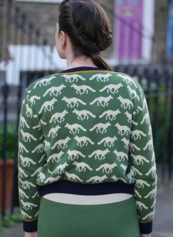 Shop Vera Jacquard Cardigan - Green Fox Women Knitwear