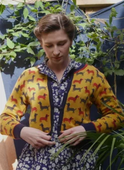 Sale Vera Jacquard Cardigan - Mustard Sausage Dog Women Knitwear