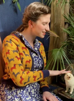 Sale Vera Jacquard Cardigan - Mustard Sausage Dog Women Knitwear