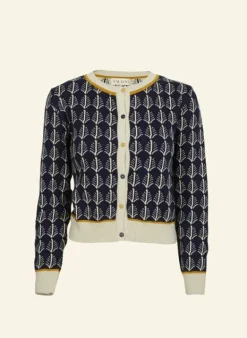 New Vera Jacquard Cardigan - Navy Feather Women Knitwear