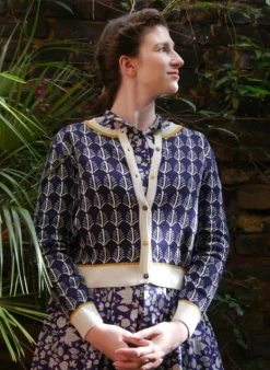 New Vera Jacquard Cardigan - Navy Feather Women Knitwear