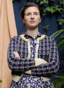 New Vera Jacquard Cardigan - Navy Feather Women Knitwear
