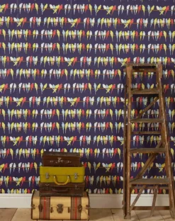 Flash Sale Wallpaper - Navy Budgies Kids Children's Homeware