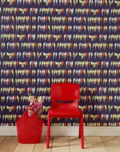 Flash Sale Wallpaper - Navy Budgies Kids Children's Homeware