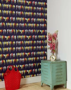 Flash Sale Wallpaper - Navy Budgies Kids Children's Homeware