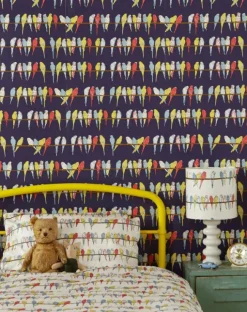 Flash Sale Wallpaper - Navy Budgies Kids Children's Homeware